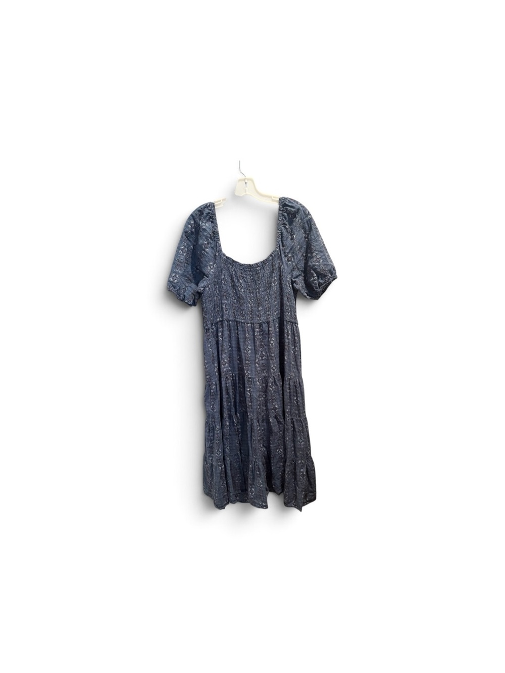 Sonoma Blue Floral Smocked Tiered Dress L Cottagecore Puff Sleeve